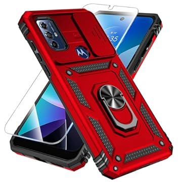 SunStory Capa para Motorola Moto G Play 2023, Capa para Moto G Pure, Capa para Moto G Power 2022 com protetor de tela HD [2 pacotes], proteção de estrutura dois em um (Kickstand_Red)