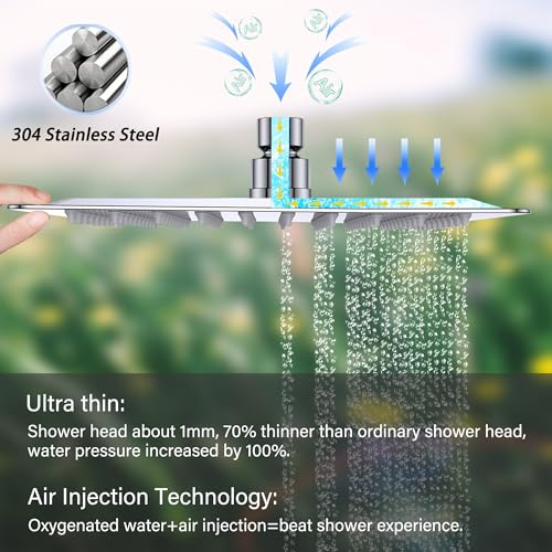 Image of Chrome Shower System YCAIKOI Wall Mount Shower Faucet Set for Bathroom 10 Inch High Pressure Luxury Shower Head with Handheld, Rough-in Valve Body and Trim Included