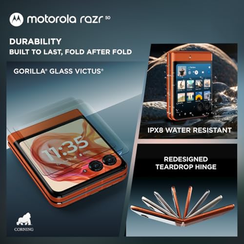 Image of Motorola razr 50 (Spritz Orange, 8GB RAM, 256GB Storage) | 3.6 inch External AMOLED Display | 6.9 inch AMOLED 120Hz Display | 32MP Selfie Camera