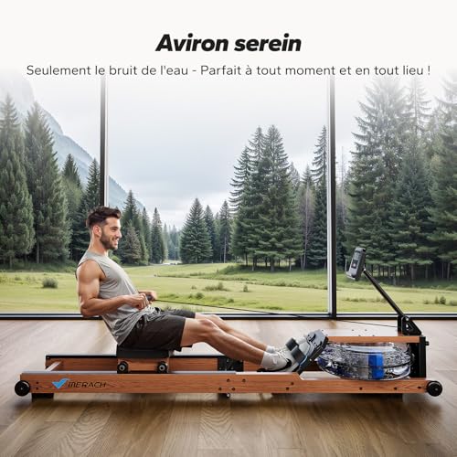 Rameur d'eau en Bois Pliable, Rameur d'appartement avec Matériau d'arbre en Caoutchouc et Siège Confortable, avec Une APP Exclusive avec Jeu Interactif, Expérience d'aviron Immersive – Image 6