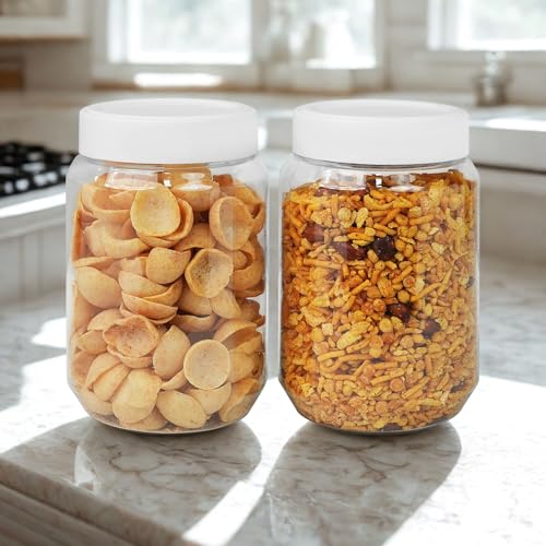 Image of SCL Steelo Vistta Round Containers with White Screw Lid | BPA-Free Premium Plastic Kitchen Storage Jars | Durable, Airtight & Stackable | Ideal for Grains, Snacks, Pulses & More| 1000ml, 4pcs Set
