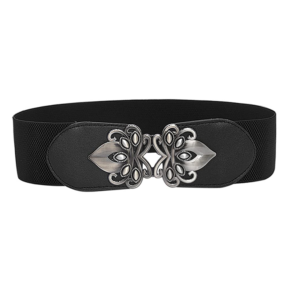 Women Vintage Wide Waist Belt Elastic Retro Cinch Belt Stretchy Belt with Metal Buckle