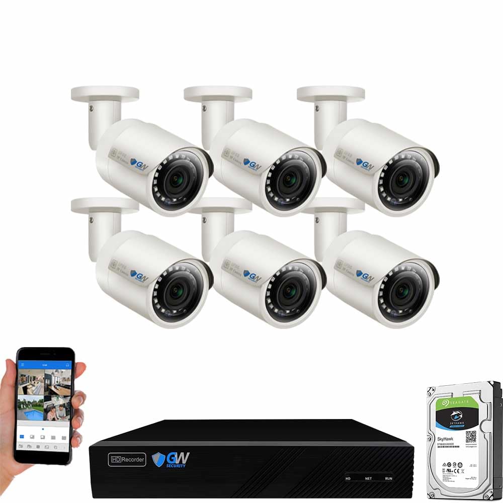 GW SecuritySuper HD 8 Channel 4K NVR Security System with 6 IP H.265 5MP (2.5 X 1080P) PoE Security Cameras, 100ft Night Vision, 2 TB HDD