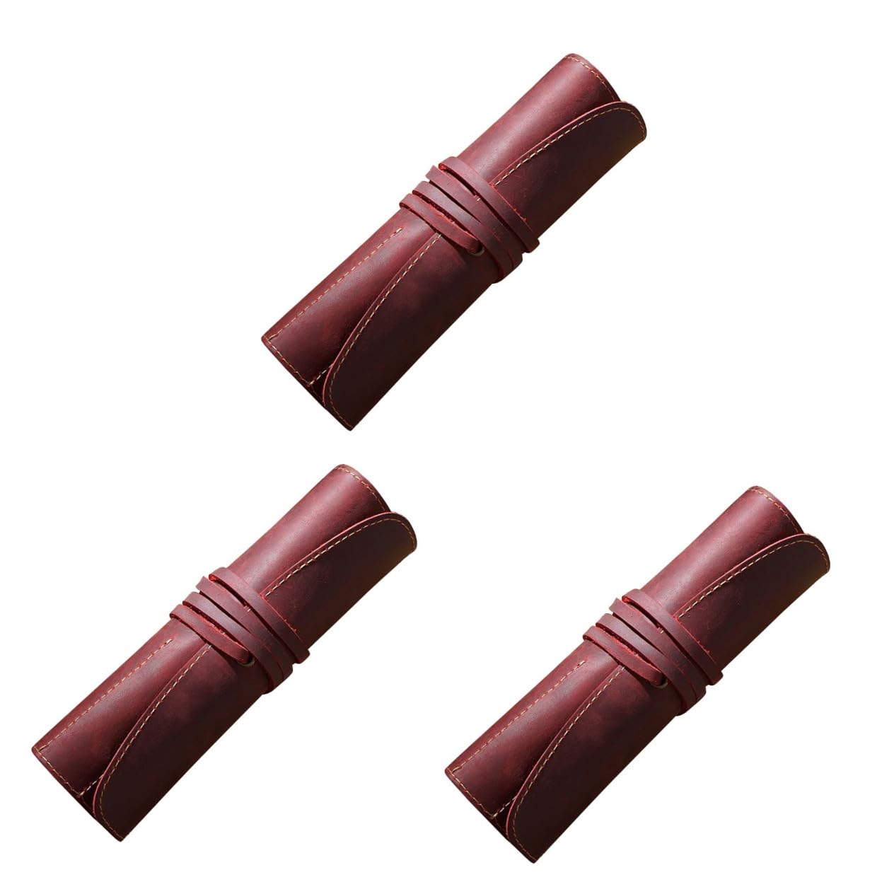 TEHAUX 3piezas Funda De Cuero Vintage para Lápices y Bolígrafos Estuche De Piel De Vacuno para Organizar Instrumentos De Escritura Diseño Retro Rojo Burdeos para Uso Diario Oficina o