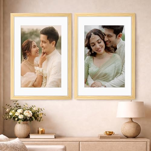 Image of Art Street Synthetic Document Large Size Wall Photo Frame, Set of 2 Big Frames For Wall Artwork, Certificates, Picture & Photographs Home Decor (18x24 Inch, Matted To: 12x18 Inch, Beige)