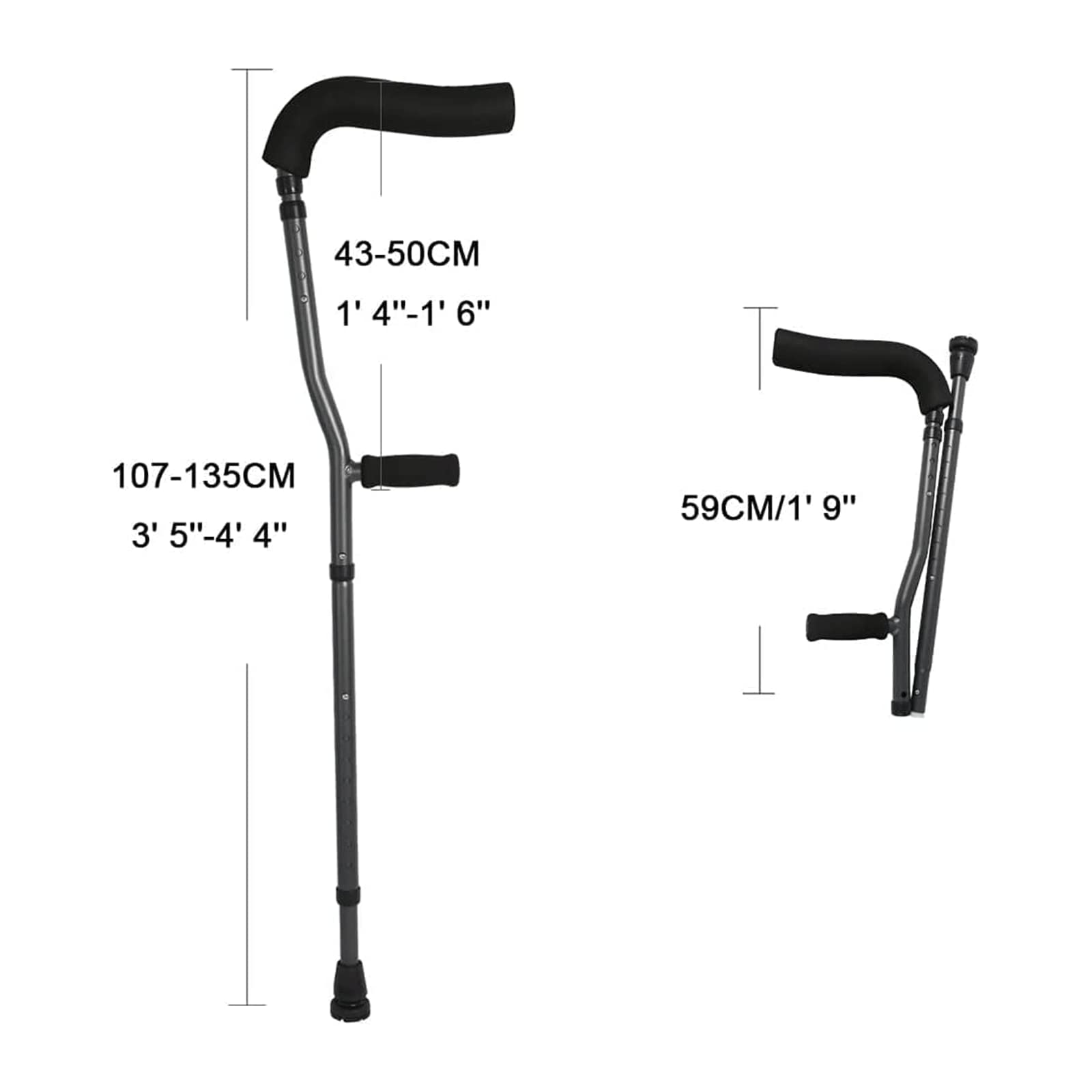 PAASHE Bastones en Forma de F, muletas Ajustables en Altura de 9 Niveles, Bastones Ligeros para Caminar para Adultos, diseño ergonómico, bastón para Caminar Plegable