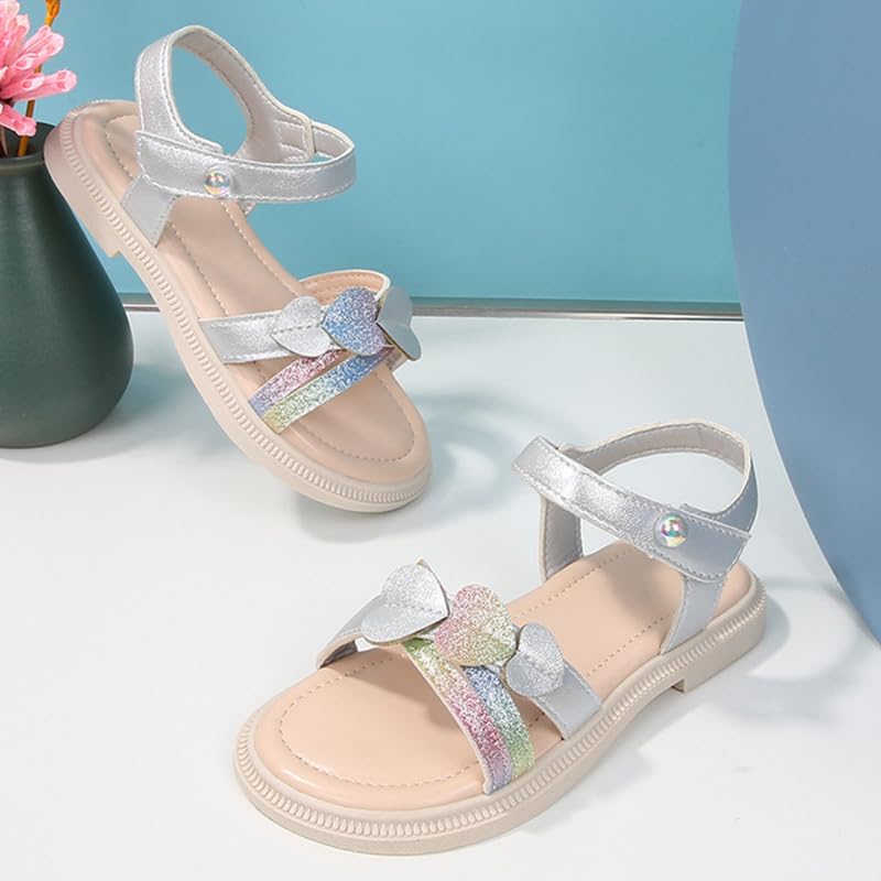 Image of kkdom Girls Cute Heart Sandals Open Toe Summer Flats Dress Sandals Shoes