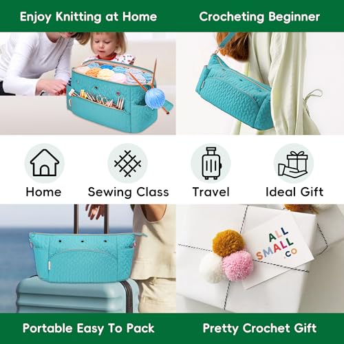 crochet bag yarn storage organizer knitting bag for crocheting accessories crochet hook case gifts for crafters teal-2