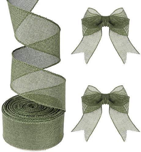 Burlap Fabric Craft Ribbon, Ribbon Rolls Wrapping Craft Ribbon Wired Ribbon Fabric for Saint Patrick Day Irish Party Craft Halloween Thanksgiving Wrapping, 2in x 15Yard, Blackish Green