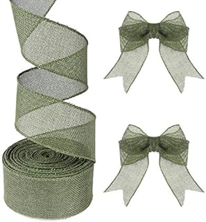 Burlap Fabric Craft Ribbon, Ribbon Rolls Wrapping Craft Ribbon Wired Ribbon Fabric for Saint Patrick Day Irish Party Craft Halloween Thanksgiving Wrapping, 2in x 15Yard, Blackish Green