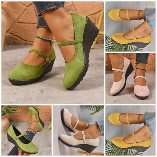 Women's Mary Jane Wedge Heels - Comfortable Dressy Suede Round Toe Ankle Strap Shoes for Women, Orthopedic Soft Sole3