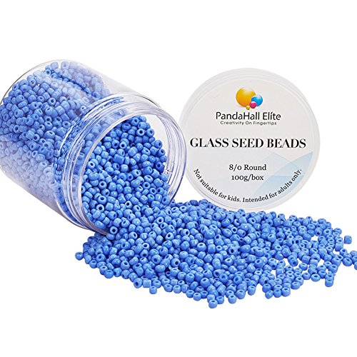 Pandahall Elite – Bote de 100 g de perlas 11/0 perlas de cristal, barniz al horno, colores opacos, redondo, negro, 2 x 1,5 mm, agujero: -0,3 mm., cristal, Bleu de Cornflower, 3mm
