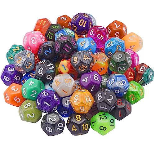 AUSTOR 56 Pieces 12 Sided Dice Set Mix Color D12 Dice Polyhedral Dice Assortment with a Black Velvet Storage Bag for DND RPG MTG Table Games