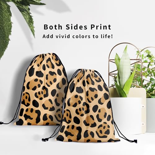 Image of Nerxy Brown Leopard Gymnastics Grip Bag - Leopard Print Drawstring Gym Bag for Gymnasts Cheetah Gymnastic Grip Bags Animal String Bag Pouch for Travel Sports