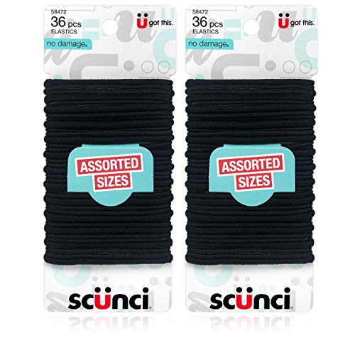 Scunci No Damage Assorted Size 4mm & 2mm Elastics, 36 Count (72 Elasticss)
