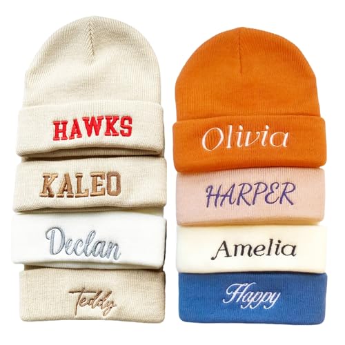 Custom Baby Beanie Hats for Kids,Personalized Embroidered Toddler Beanies Winter Hat with Name for Baby Boys Girls,Snow Play Knit Warm Beanies Kids,Birthday, Christmas,Newborn
