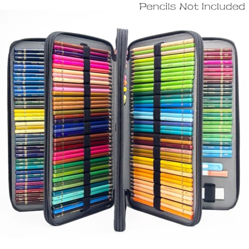 Image of YOUNGCOL Colored Pencil Case Color Pencil Organizer Storage Large Capacity Pencil Case (Black + Retro Flower, 300 Capacity)