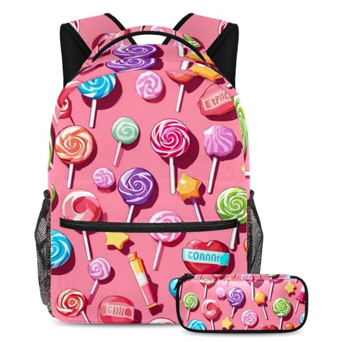 Ensemble cartable et trousse rose bonbon pour fille et garçon de 29.4x20x40cm
