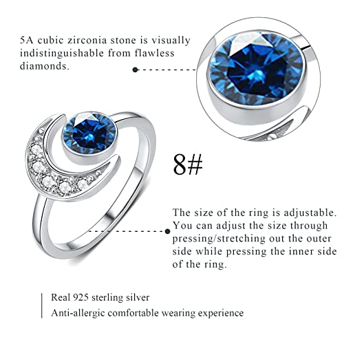 CUOKA MIRACLE Birthstone Rings for Women 925 Sterling Silver Moon Rings Birthday Stone Rings Adjustable Open Ring Anniversary Birthday Jewelry Gift for Wife Mom Daughter3