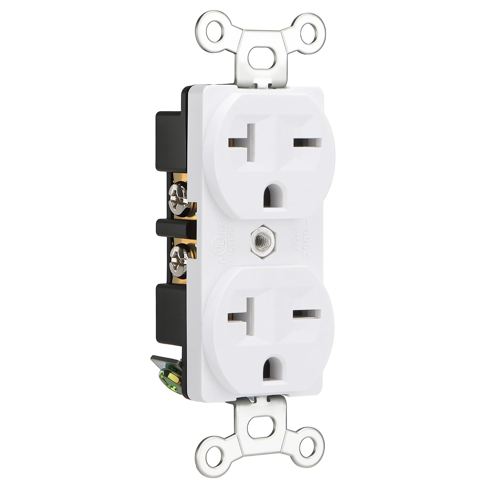 20 Amp 250V Duplex Outlet, NEMA 6-20R Straight Blade Power Receptacle, Heavy-Duty Side Wire Self-Grounding for Air Conditioner & Workshop, UL Listed, White (Wall Plate Not Included)