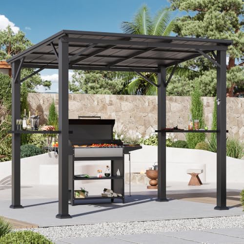 Covered Outdoor Grill Gazebo 6'x8' with Side Shelf and Bottle Opener, Black