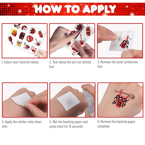 Image of 96 PCS Born to Rock and Roll Pre-Cut Temporary Tattoos for Kids | | Super Cute Themed Birthday Party Favors, Supplies, Decorations, Music Fake Tattoo Stickers Rewards & Gifts For Boys & Girls