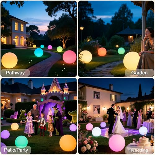Image of 16 In Cordless LED Glowing Ball Light, LED Globe Orb Night Light w /Remote,16RGB Color Changing Waterproof Light Up Ball Rechargeable Indoor /Outdoor Mood Lamp for Nursery Garden Patio Party Bar Decor.