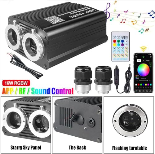 Image of Dual Port 32W Twinkle Meteor 2 in 1 Starlight Headliner Light Kit with 1200pcs 9.8ft Fiber Optical Cable RGBW Light Source Sound Activated APP /Remote Control for Car /Home /Party