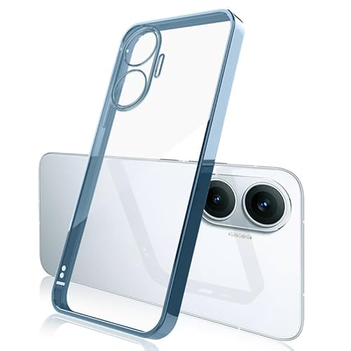 AGENIUS・For POCO F7 ケース クリア カメラ保護 カバー メッキ TPU 透明 ソフトケース ストラップ穴 可愛い ストラップホール付き シンプル 小米 シャオミ For Xiaomi シャオミー(ブルー)