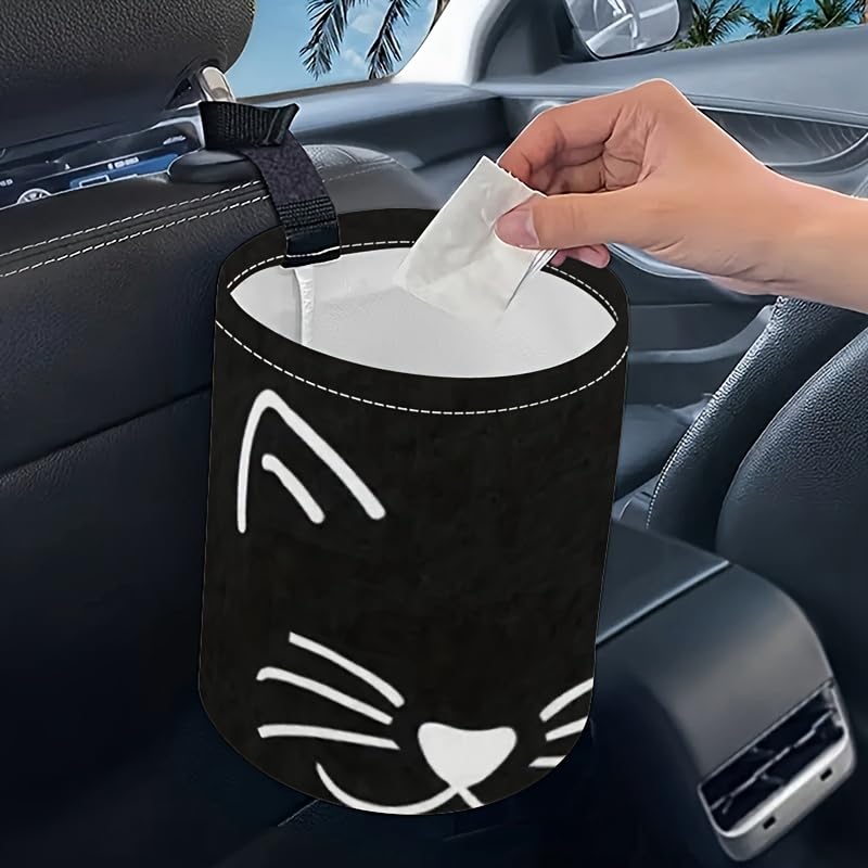 Image of Portable Reusable Waterproof Car Trash Bin, Multipurpose Vehicle Organizer, Road Trip Essentials, Polyester Canvas Material (Black Cat)