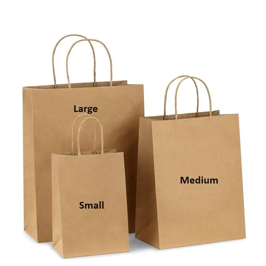 100 Pack Brown Ribbed Paper Carrier Bags with Twist Handles,100gsm Premium Quality Small, 180x230x85mm / 9'' x 7'' x 3.5'', 100% Recycleable and Biodegradeable