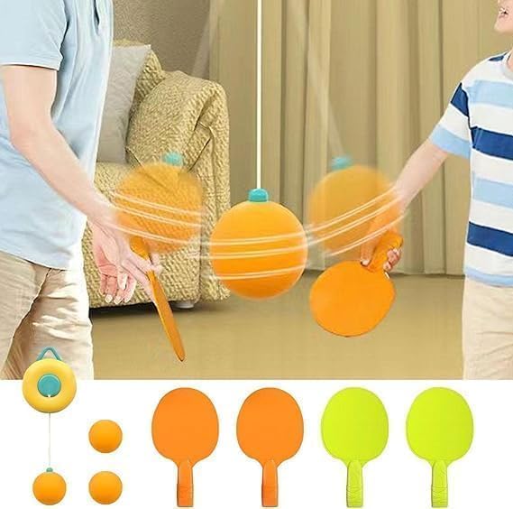 BHAVRUTT Hanging Table Tennis Self Training Indoor Gaming Set, 2 Rackets & 3 Practice Balls, Portable, Adjustable Heights 3