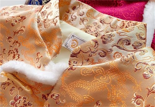 Girl Boy Chinese New Year Vest Traditional Frog Buttons Tang Suit Winter Faux Fur Trim4