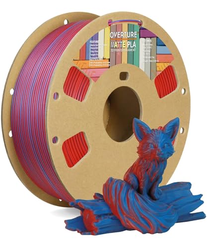 Image of OVERTURE Matte PLA 1.75mm Dual Color Filament, Matte PLA Roll 1kg Cardboard Spool(2.2lbs), Dimensional Accuracy + /- 0.03 mm, Fit Most FDM Printer(Matte Blue-Red)