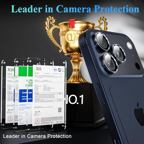 Image of YWXTW Camera Lens Protector for iPhone 17 Pro /iPhone 17 Pro Max, [1 Step Installation Tray] Tempered Glass Screen Protector Metal Custom Camera Cover Accessories Case Friendly
