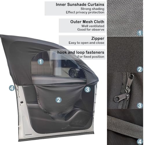 4PCS Upgrade Car Window Shades with Zipper,[Summer Car Essentials] Car Window Shade for Baby/Adult,Sun + Light Blocking Car Side Window Sun Shade for Privacy Protection (Front+Rear Window/4PCS) by 4UNeed - Image 5