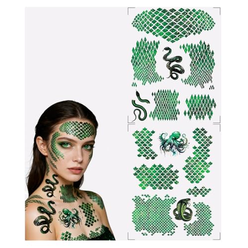 IOPJLK Medusa Tattoos Aufkleber 2 Blätter Hautfreundliche Selbstklebende Schlangentattoos Karneval Fasching Kostüm Deko Adventskalender Geschenk