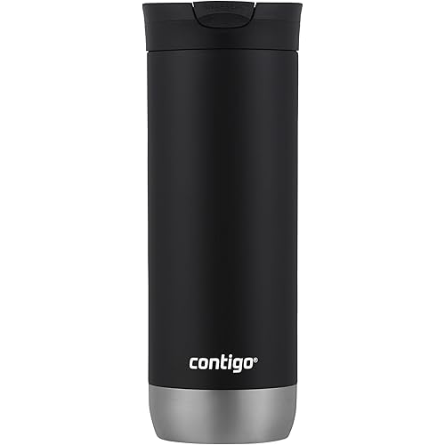 Huron Vacuum-Insulated Stainless Steel Travel Mug, 16oz Licorice - Leak-Proof Lid for Hot/Cold Beverages, Fits Most Cup Holdersand Brewers