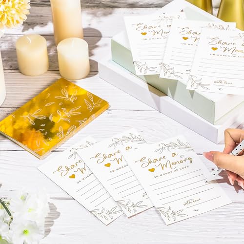 Image of Pajean 50 Pcs Greenery Share a Memory Card for Celebration of Life Memory Cards Box with Transparent Windows Memory Box for Funeral Wedding Birthday Graduation Bridal Shower Guest Card Ideas (Gold)
