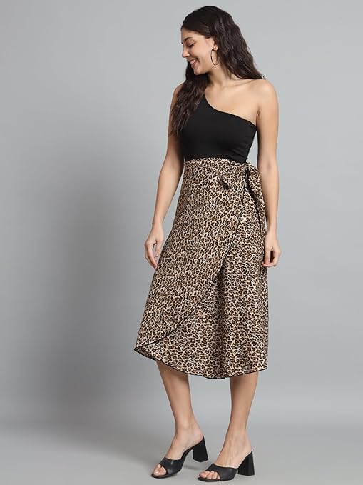 Image of GirlCode Women's Boho Floral Print Wrap Front Self Tie Knot Midi Skirt Women & Girls