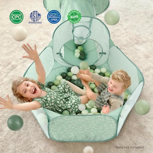 Image of Tiny Land 3-in-1 Kids Play Tunnel with Ball Pit & Tent, Pop-Up Indoor Toy | Foldable Crawl Tunnel Set With Breathable Mesh, Easy Pop-Up Design For Indoor & Outdoor Play, Great Gift For Toddlers Ages 2+