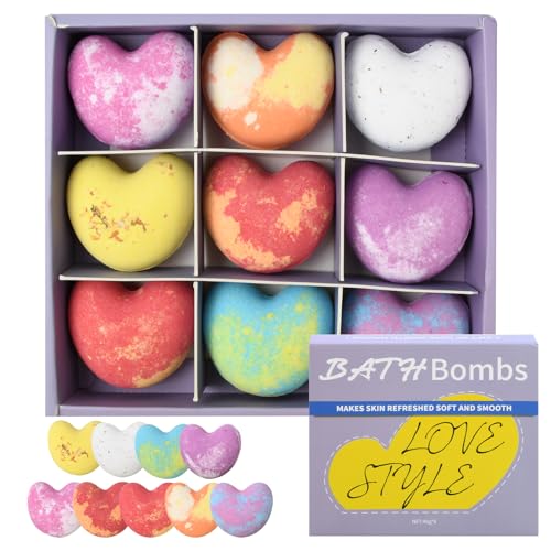 Granvoo 9 Piezas LOVE Bombas de Baño set de Regalo, Set Bolas de Baño con Aceites Esenciales, Sales de Baño, Bath bombs Spa Baño de Burbujas para Regalos Mujer, Día de la Madre, San Valentin (B)