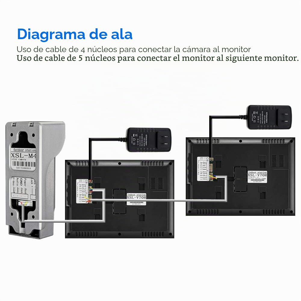 Diginex Hfeng Video Intercom System 2 Monitors Video Door Phone Pantalla de 7 Pulgadas Clear para Home Video Door Bell Camera Night Vision MAX a 100 Metros