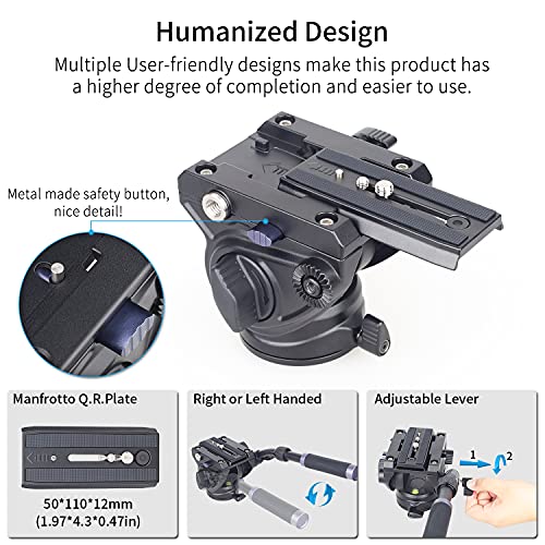 Image of Innorel Heavy Duty Tripod Fluid Head- F80 Drag Pan Cameras Video Fluid Head With 1 4 And 3 8 In Screws Sliding Plate Cnc Professional Panoramic Max Load 26.5Lb 12Kg For Dslr Camcorders Shooting Film