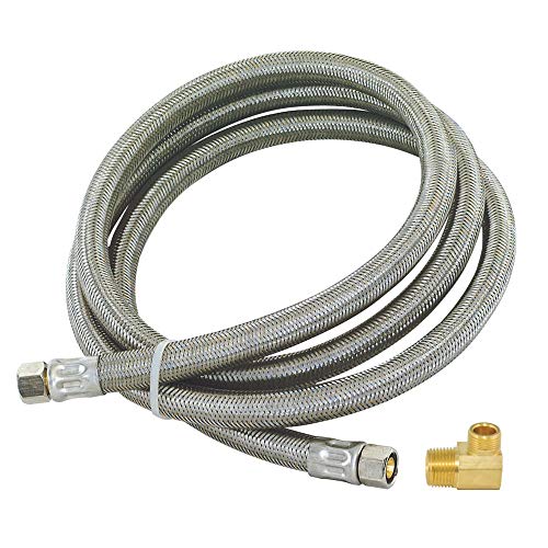 Eastman Dishwasher Installation Kit, 3/8 Inch Compression x 3/8 Inch MIP Elbow, 4 Foot Braided Stainless Steel Dishwasher Connectors, 48747