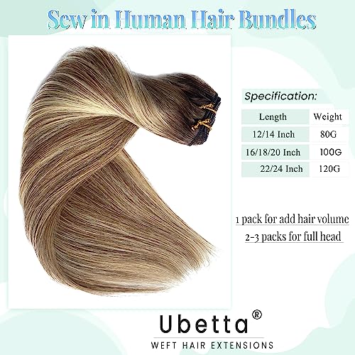 Image of Weft Hair Extensions Human Hair,24 Inch 120G Sew in Hair Extensions Real Human Hair Bundles Natural Black and Blonde Highlights Hair Extensions Real Human Hair Weft Extensions Weave Bundles for Women