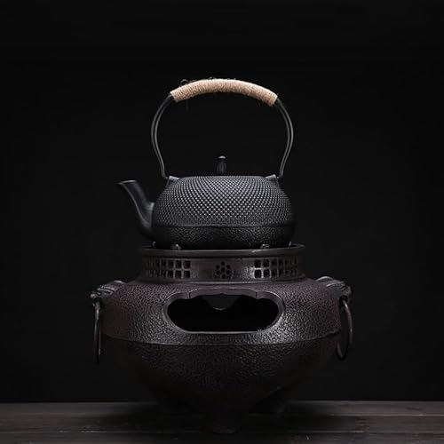 大型調理用ティー鋳鉄製木炭暖炉木炭ストーブ鉄鍋煮込み茶炉風釜ゴーストフェイス風ストーブ火和風焚き火鉢-ケトル+、ケトル+ 2l粒子鉄