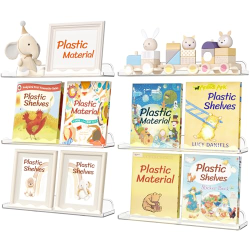 Image of Lifewit Clear Floating Shelves for Wall 6 Pack, 15"x3.4" Acrylic Cloud Shelf Room Decor, Nursery Bookshelf for Kids Toddler Baby Room Storage and Organization