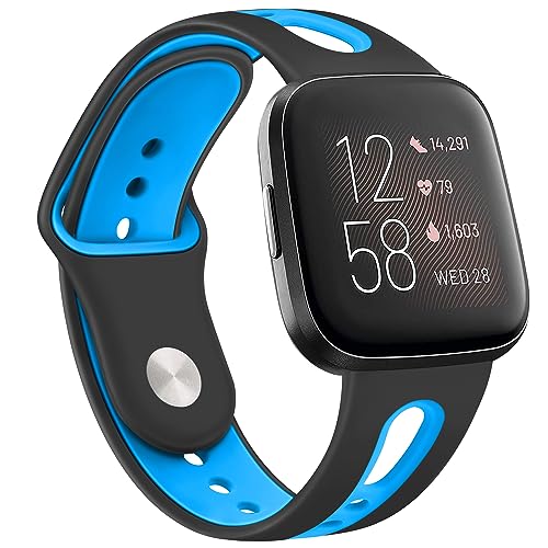 Image of Tobfit Soft Strap Compatible for Fitbit Versa 2 (Watch Not Included), Flexible Premium Silicone Adjustable Watch Band, Sport Replacement Watchstrap for Women Men (L, Black and Blue)