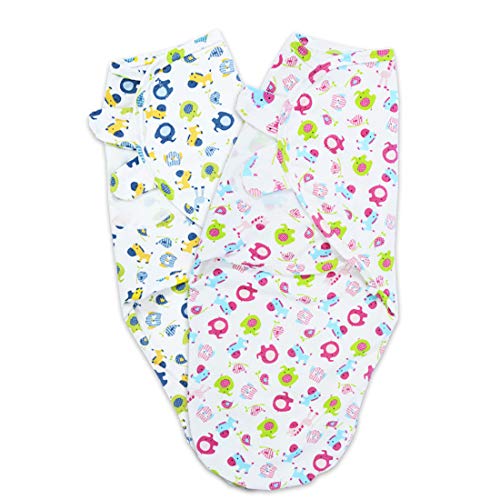 Image of Homcosan Baby Swaddle Blanket for Newborn Baby Girl Boy, Snug Fit Calms Startle Reflex for Sweet Sleep, Adjustable, 100% Cotton Infant Swaddle Sack, 0-3 Months, 2 Pack